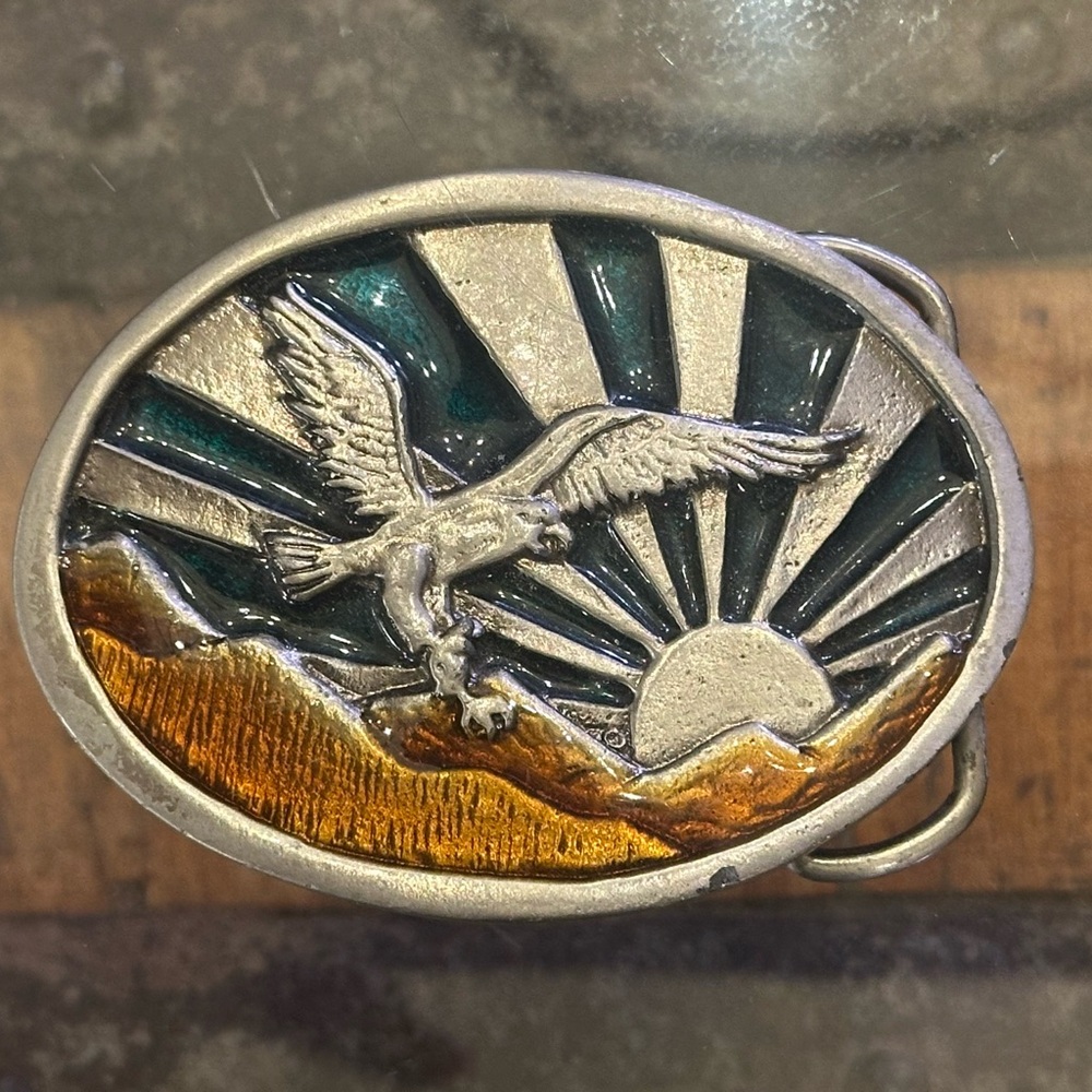 Vintage Eagle Belt Buckle with Sunburst Design Rockabilly